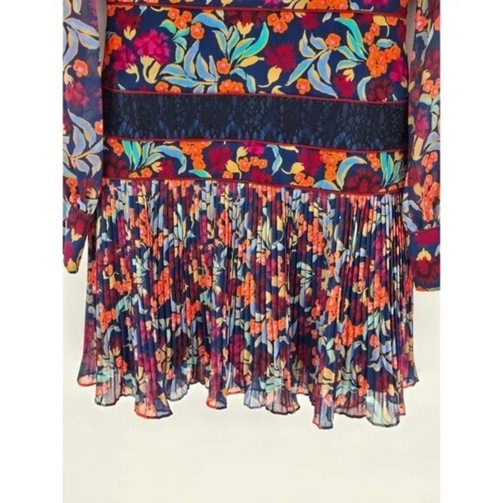 Saloni Dina Tropical Lace Panel‎ Silk Ruffle Floral Mini Dress Size 6 - Picture 8 of 12